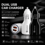 Dual USB Car Charger QC 3.0 – Fast Charging Car Adapter 3.1A