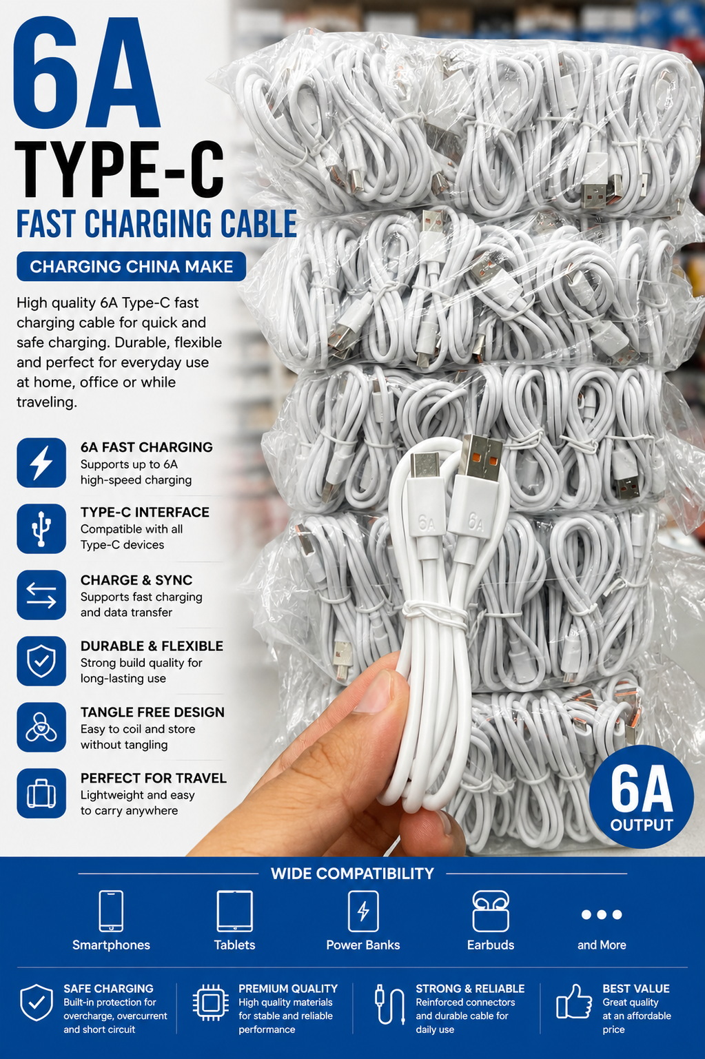 6A Type-C Fast Charging Cable – USB-A to Type-C Data Cable