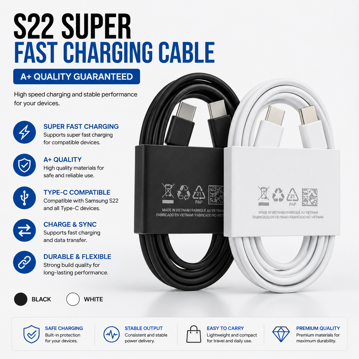Samsung S22 Super Fast Charging Cable – A+ Quality Type-C Cable