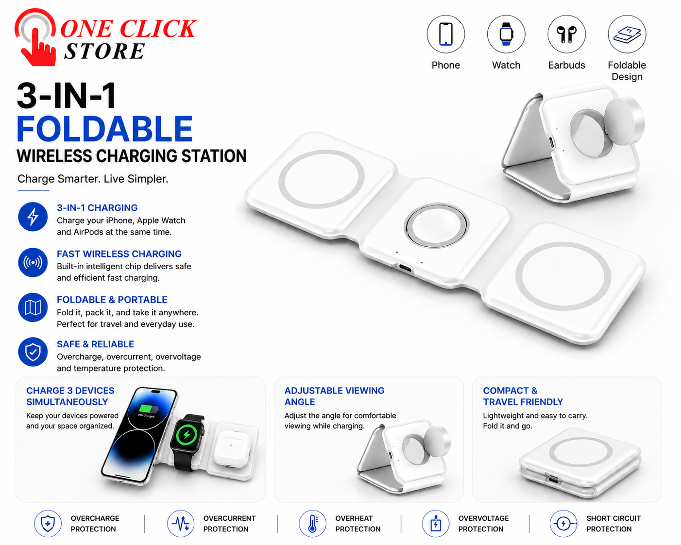 3-in-1 Foldable Magnetic Wireless Charging Station